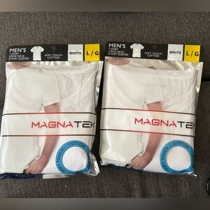 New set of 2/ Magnatek white crew neck tshirts size lrg p1